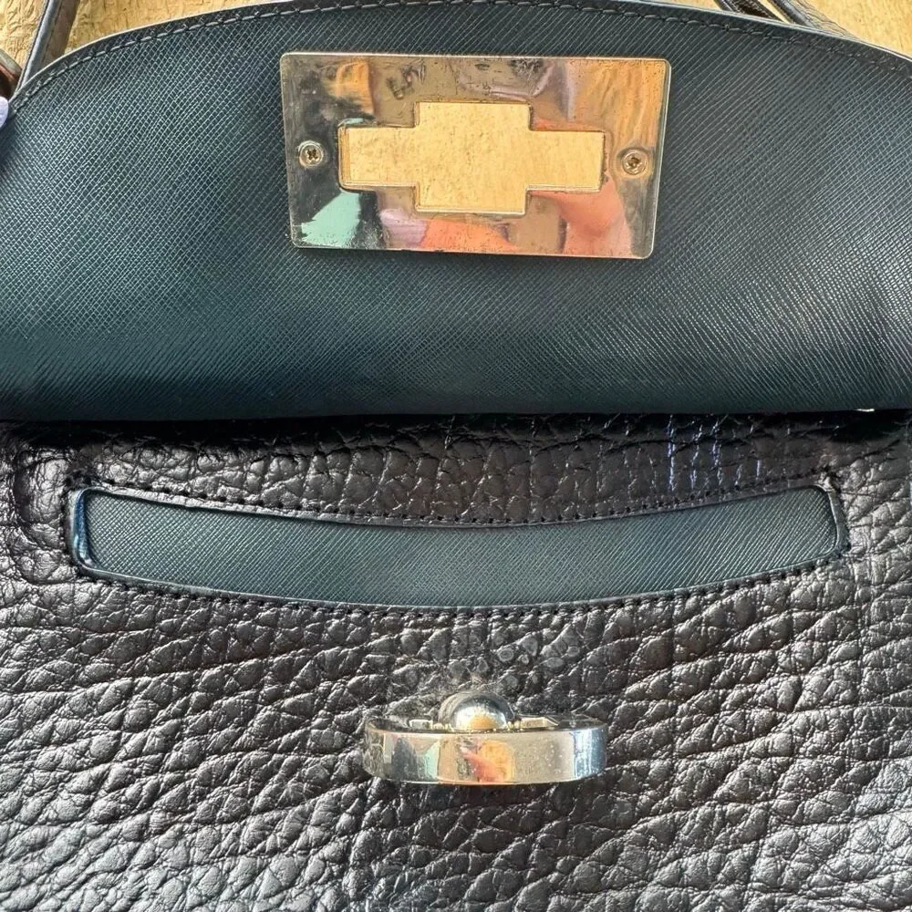Vintage Y2K DKNY Hard Pebbled Leather Gold Hardware Turn Lock Shoulder Bag